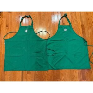 Starbucks Green Apron Embroidered Logo Work Uniform Chef Barista Cafe 2 Pack *